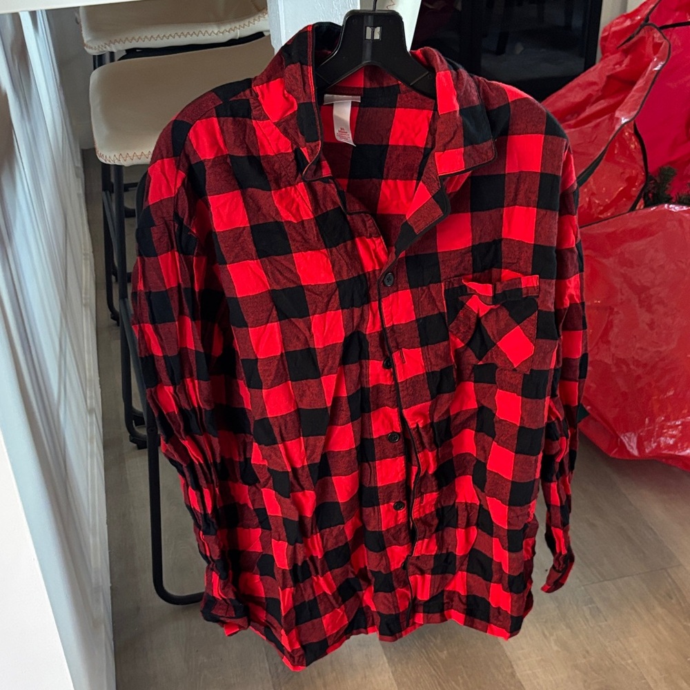 Wondershop Mens Red and Black Plaid Sleepwear Shirt- size XL